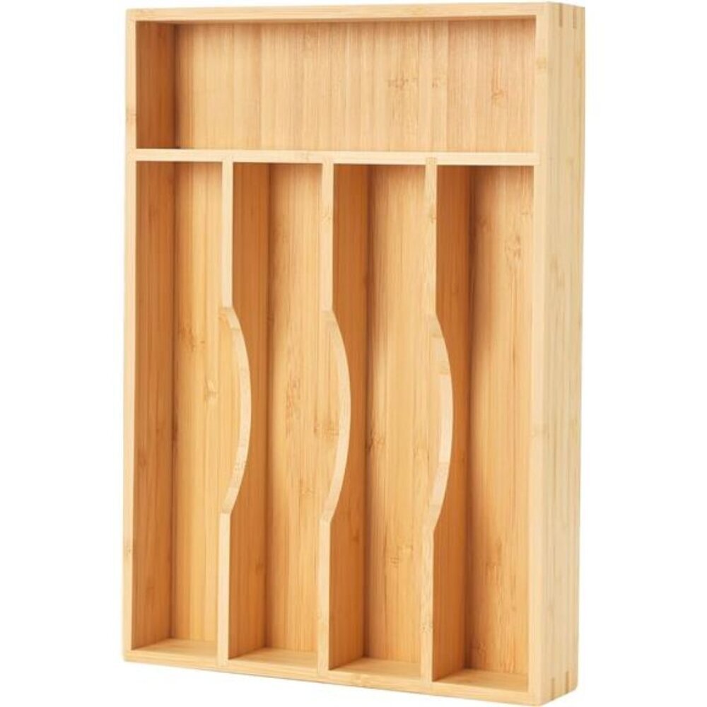 Narrow Bamboo Silverware Organizer 5-Compartment Drawer Tray
